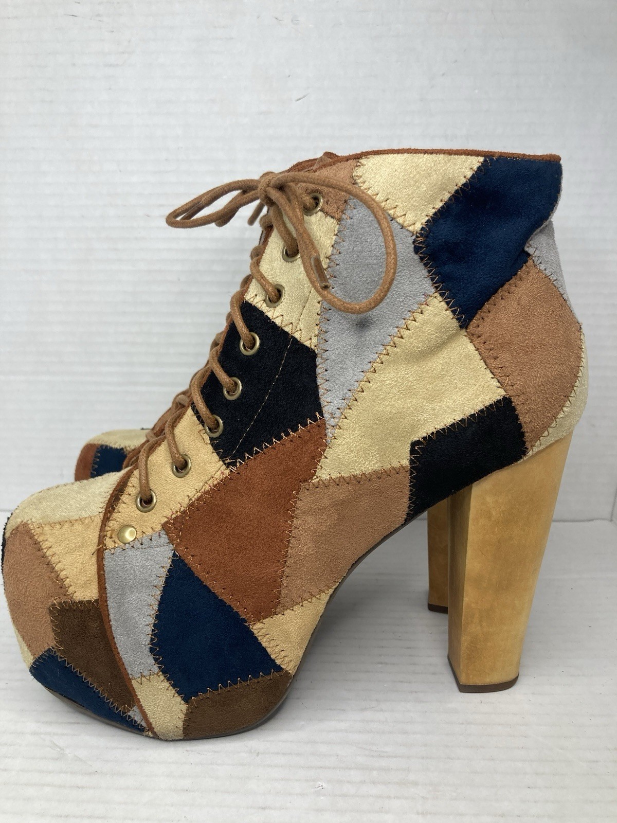 Jeffrey Campbell Lita Patch Micro Fiber Platform Boots Size 7.5