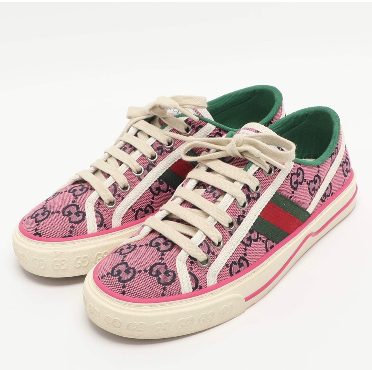 Gucci Tennis 1977 Size 36 Pink GG Canvas Low Top Sneakers