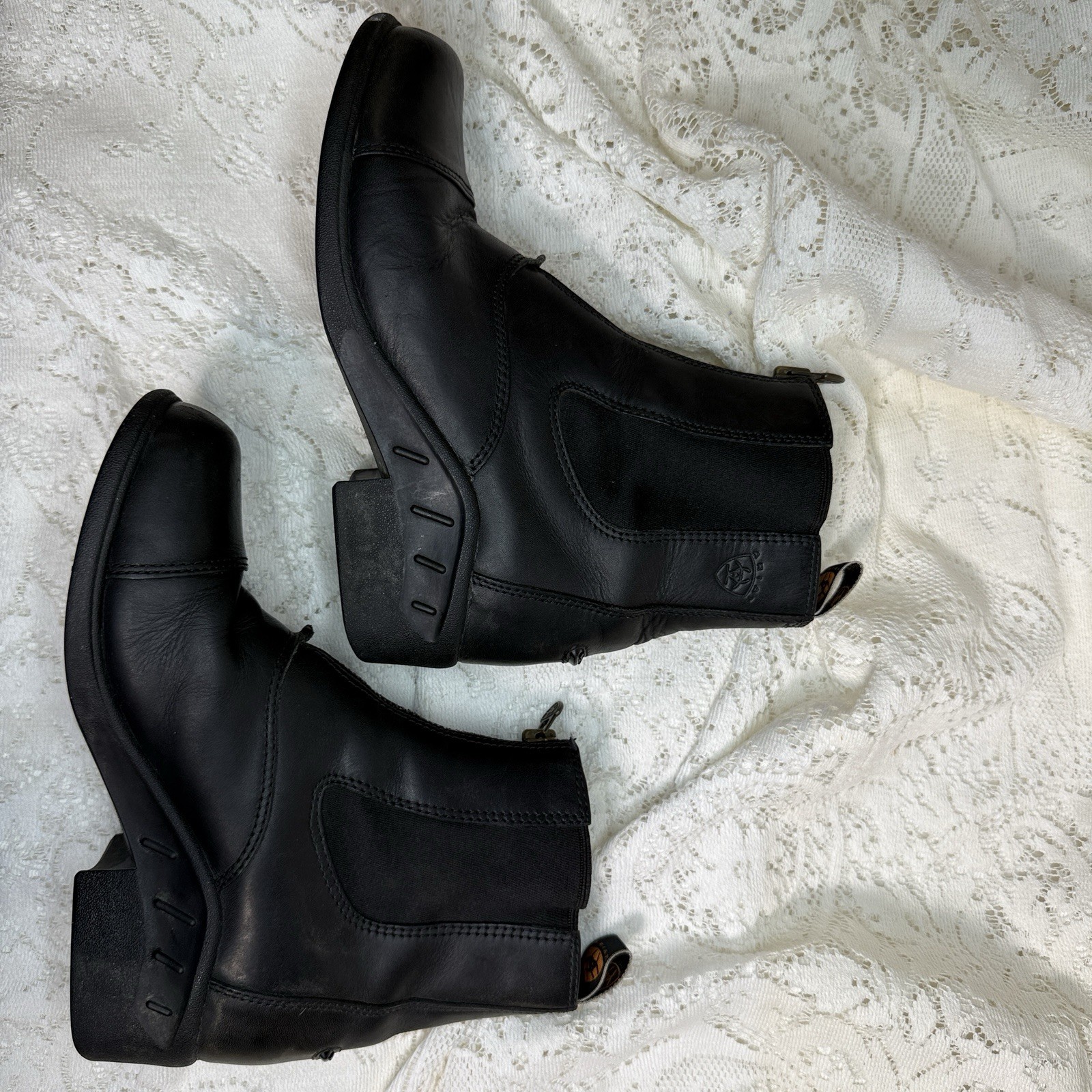 Ariat ATS Black Zip Up Ankle Boots Womens Size 8B Leather Riding Western