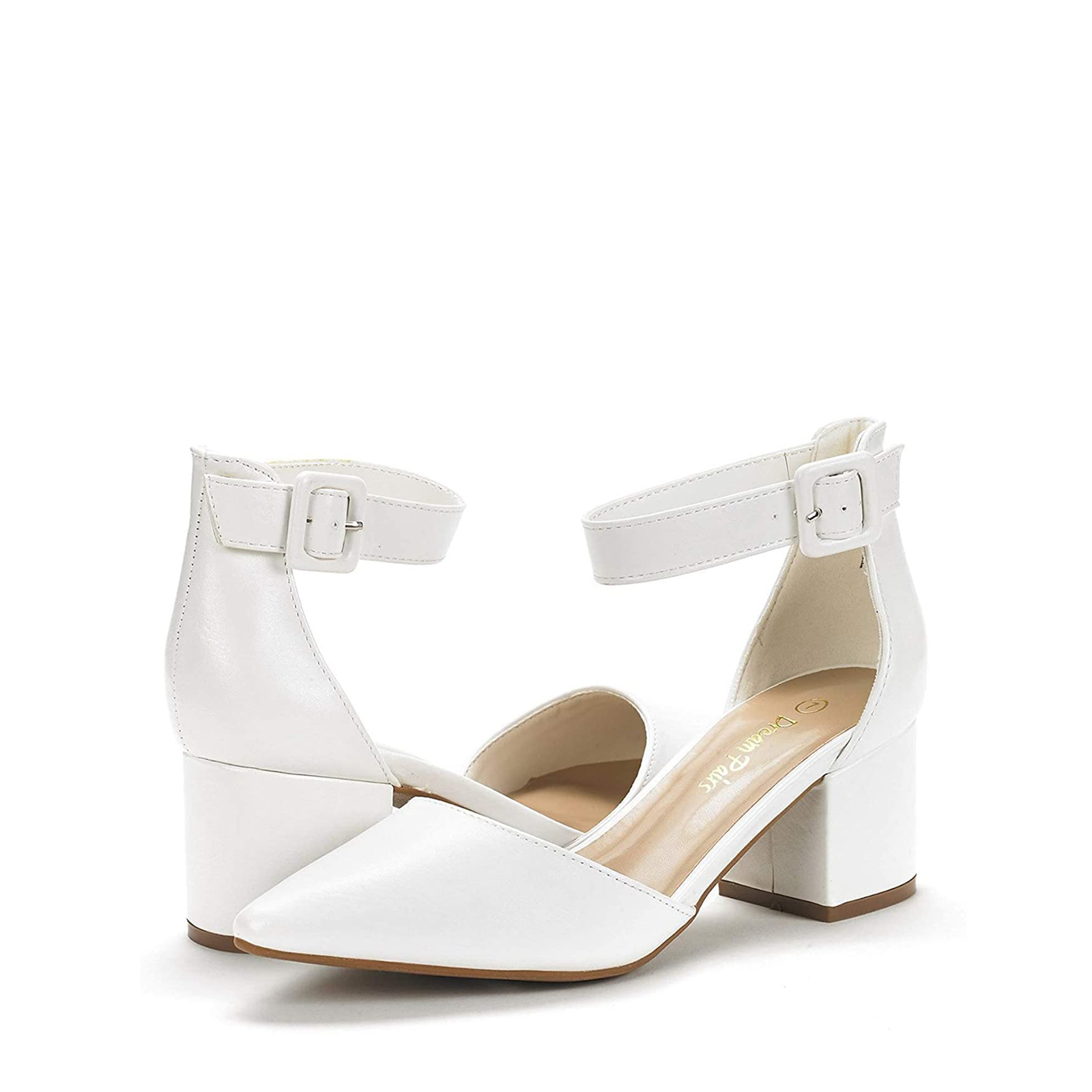 Women’s Timeless Pointed Toe Block Heel Wide-Size Pumps with Adjustable Strap