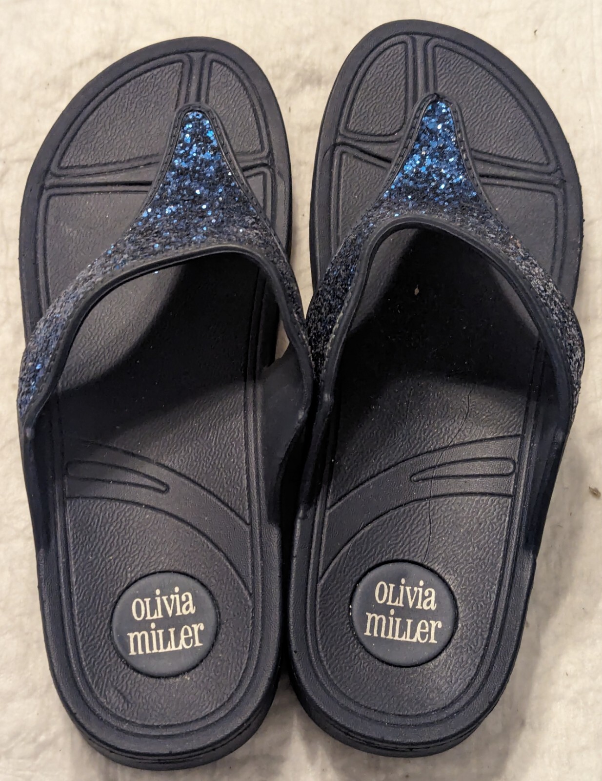 Olivia Miller Kira Flip Flop Thong Sparkle Bling Navy Blue Sandals Women’s 11-12