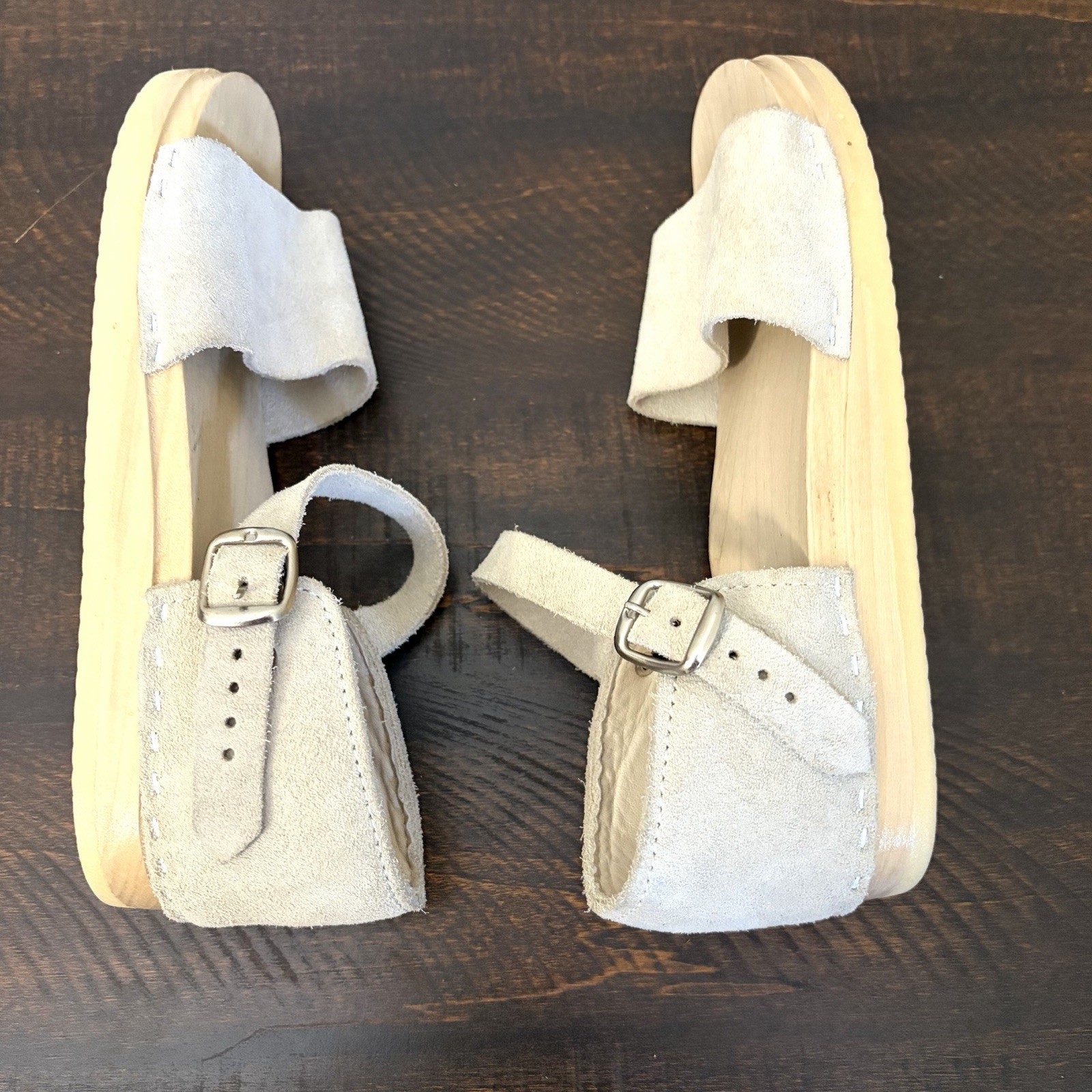 No. 6 Scout Suede Sandals Wooden Base Light Gray Size 36 / US 6.5