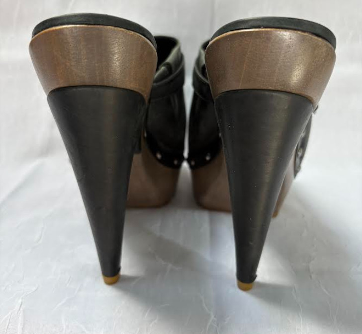 Schultz Platform High Heel Clog Mule, Black Leather, Size 37 (US 7)