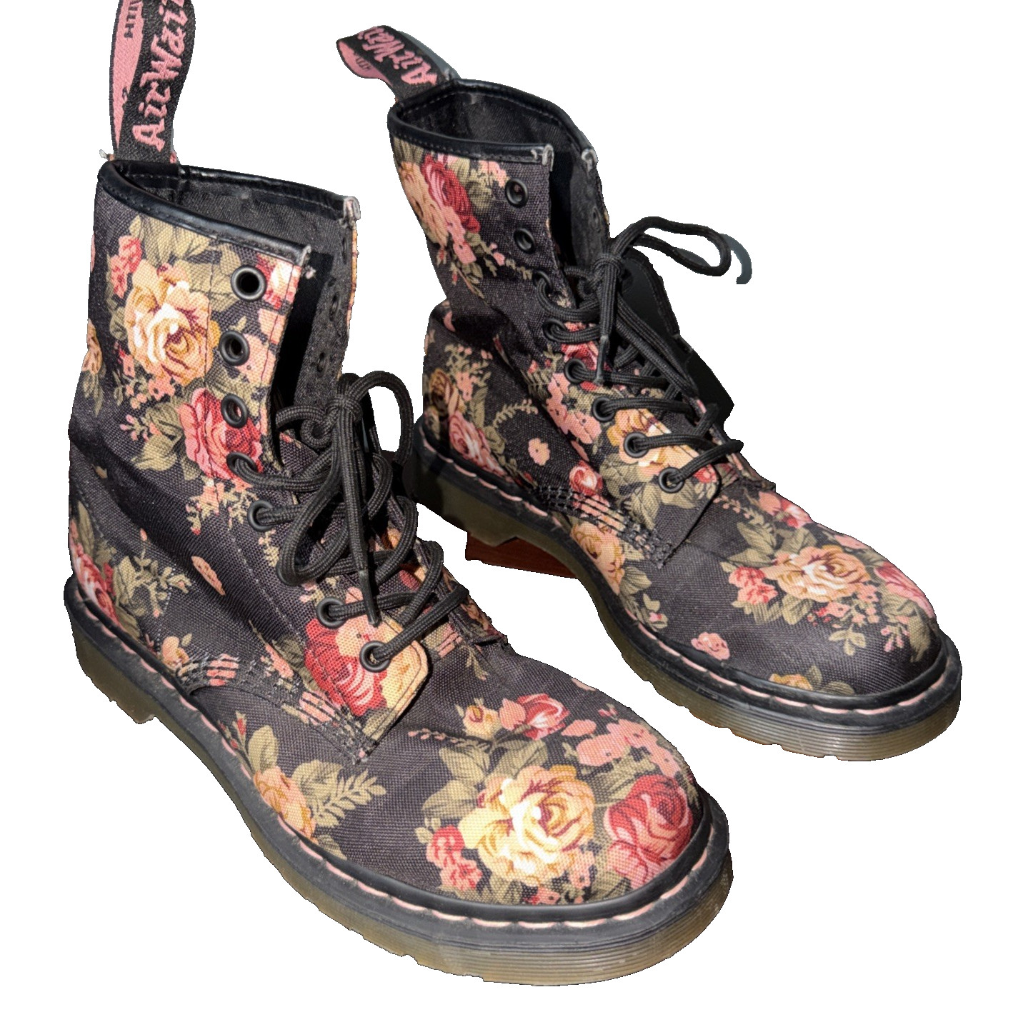 Dr. Martens Women’s US 8 UK 6 Floral Canvas 8-Eye Boots Black Roses Rare