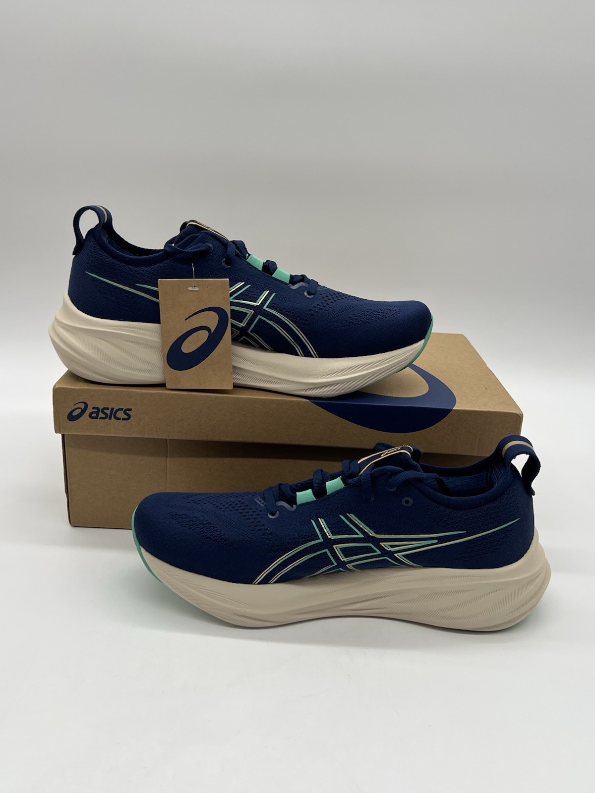 Asics Gel-Nimbus 26 Women Size 12.5 Wide Blue Expanse/Aurora Green Running Shoes