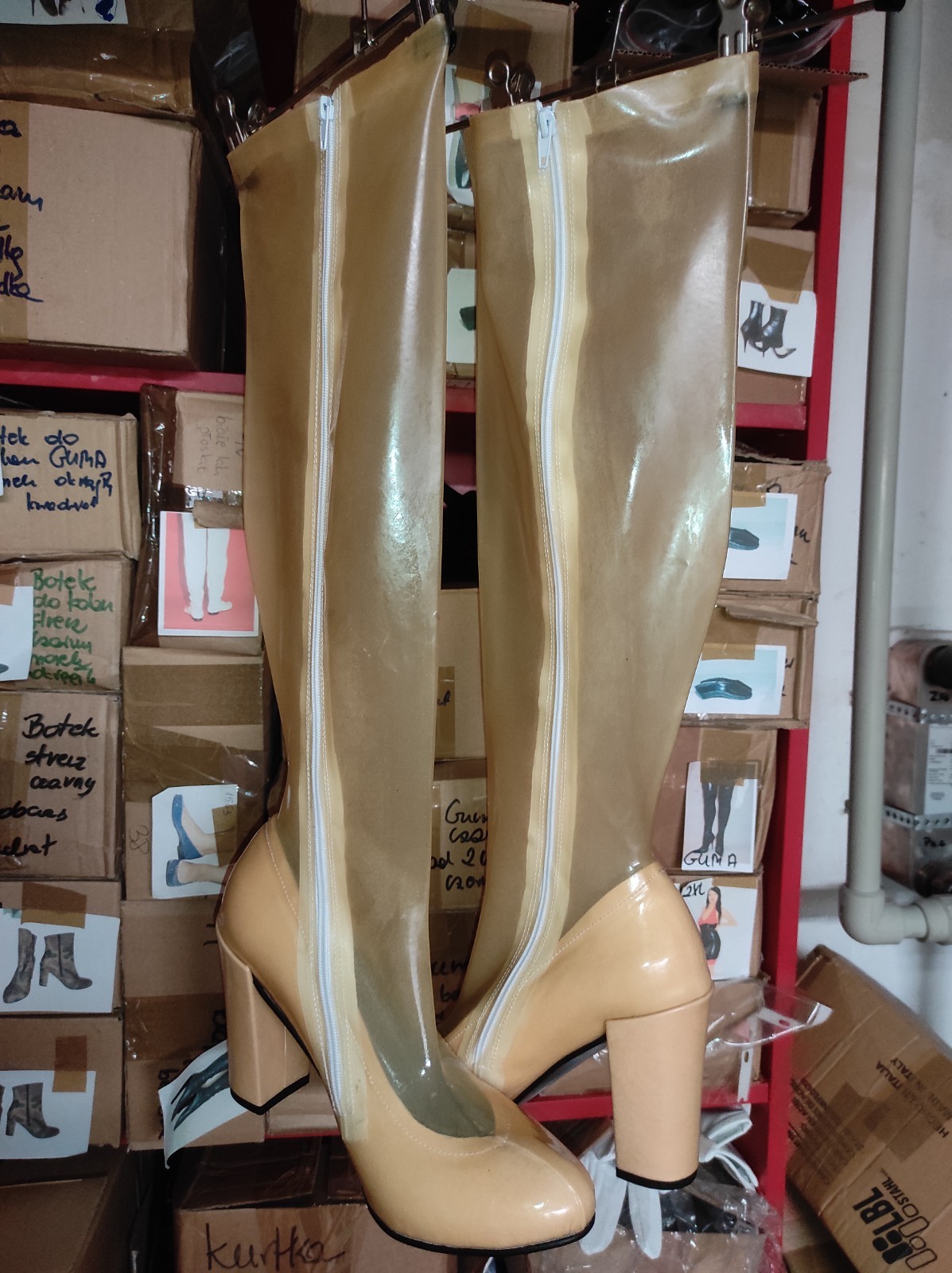 Handmade Rubber Boots Knee High Many Colours Heel 11cm Block – 41-47