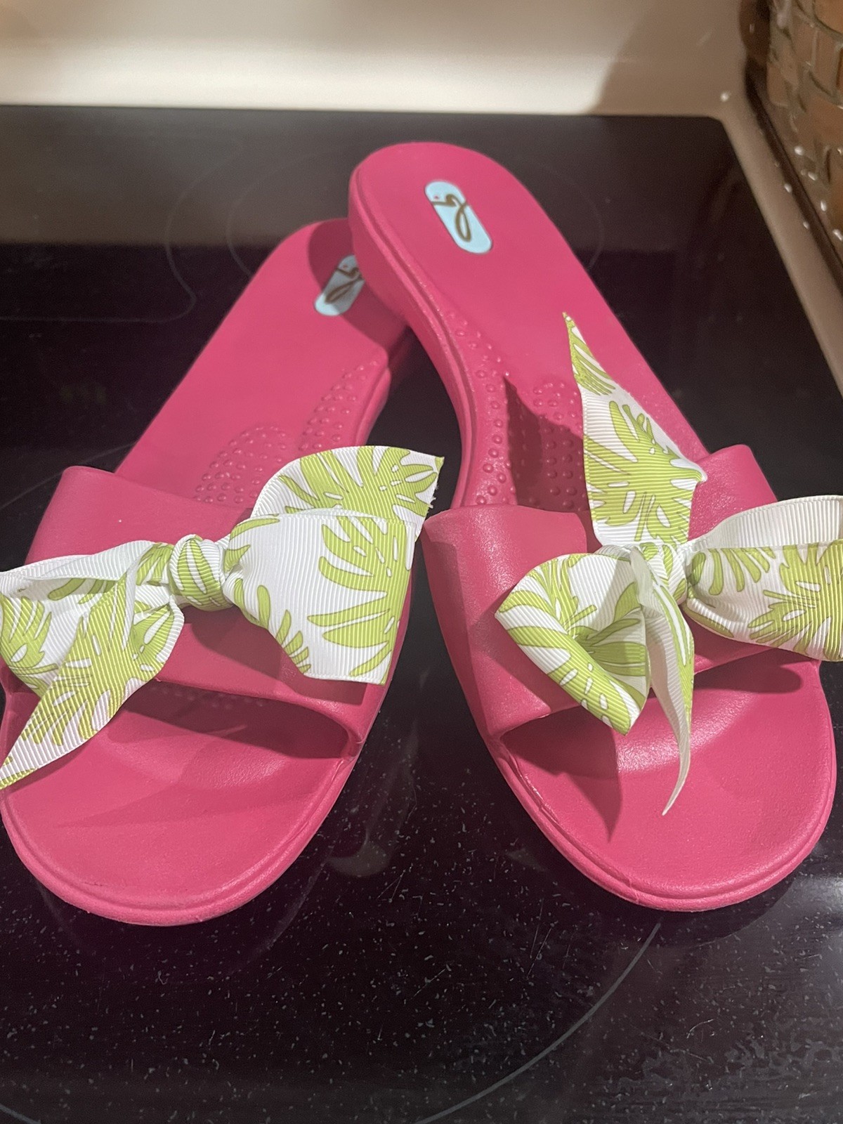 Oka B Bee Vegan Slides Hot Pink w/ Bows Slides Flip Flop Sandals Size large