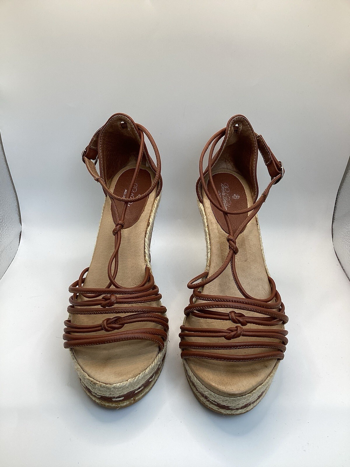 Brooks Brothers Size 9 Brown Leather Jute Espadrille Gum Sole Wedges