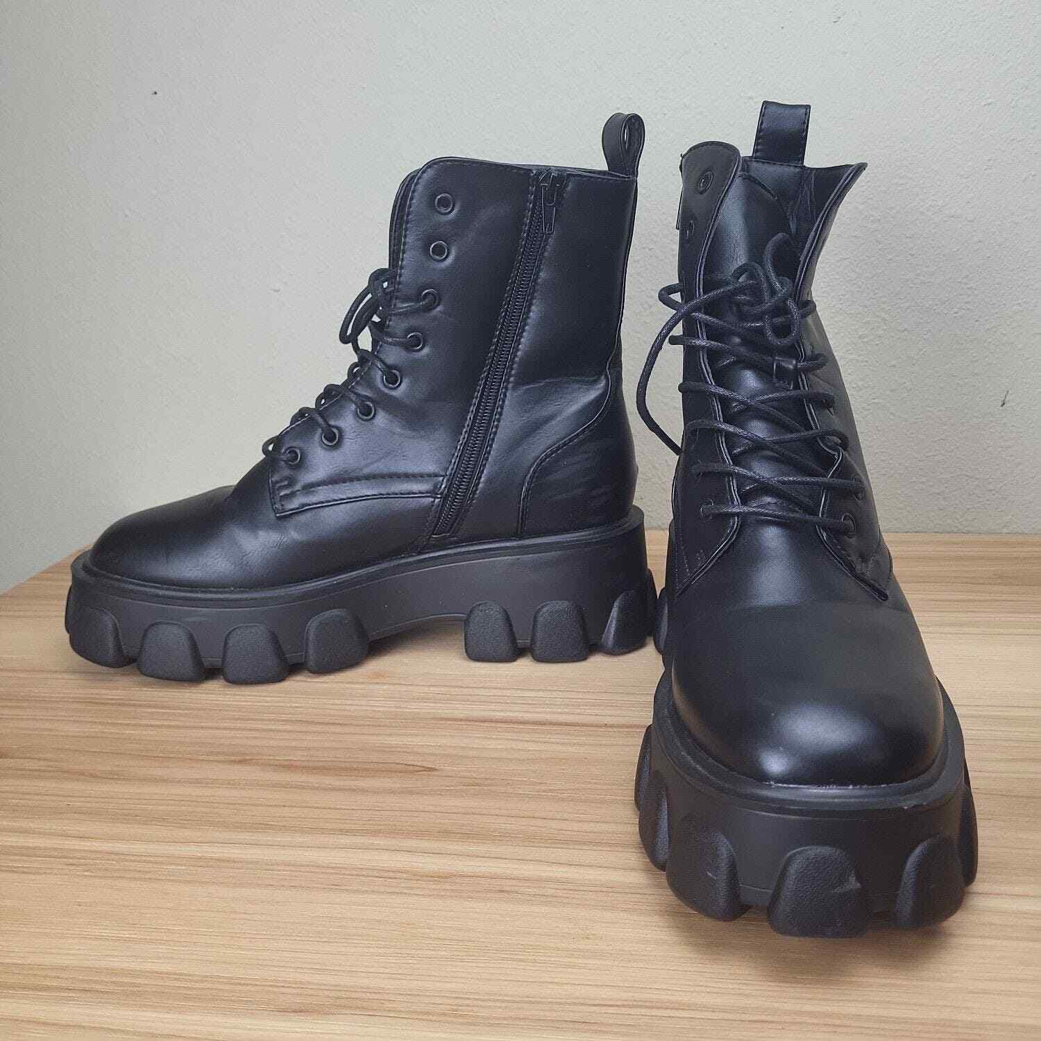 Retro Women’s 8 Things Just Got Cleated Chunky Platform Boots Black Edgy Gothic