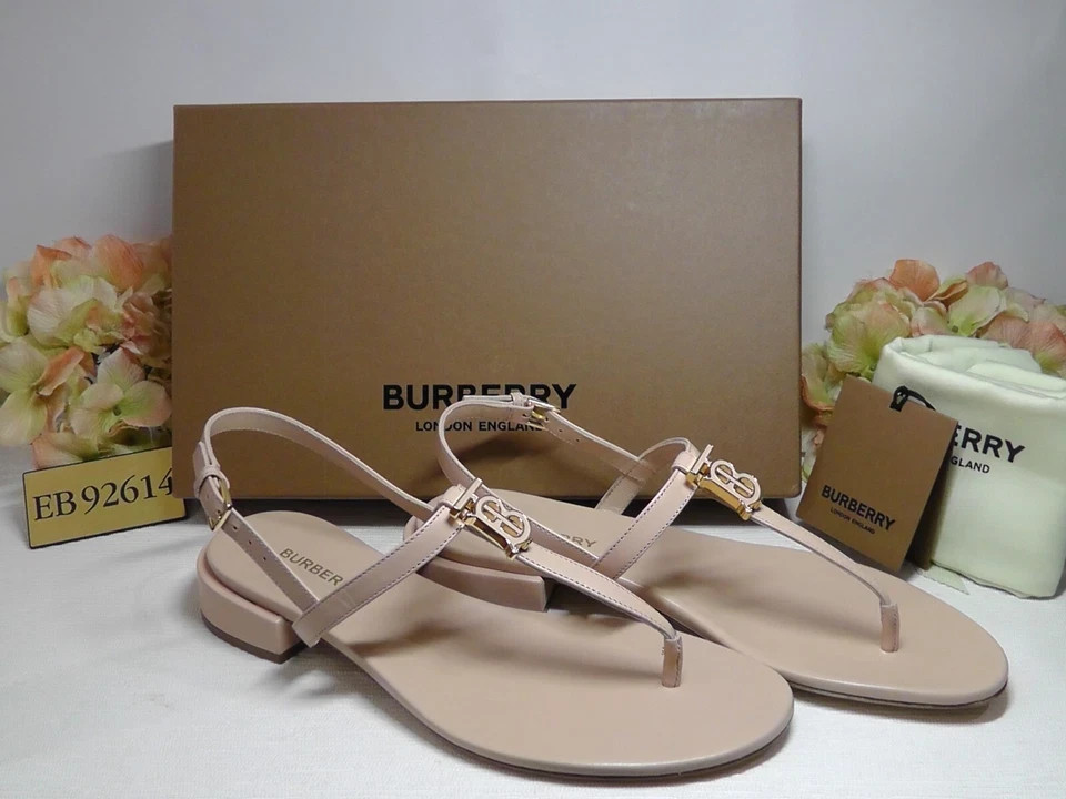 BURBERRY Pale Nude EMILY T-Strap Leather Thong Sandals Size 36.5 US***$720**NIB