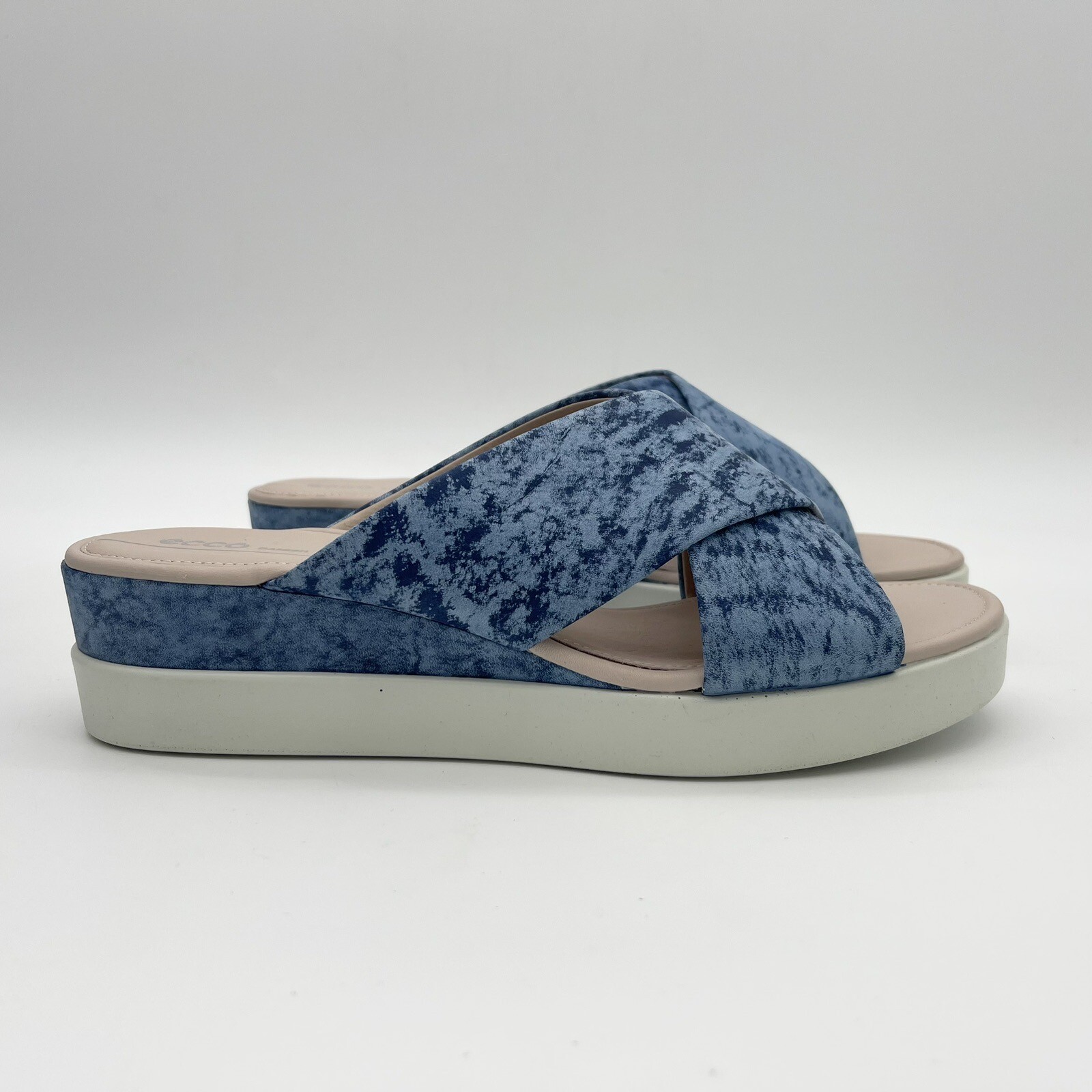 ECCO Sandal Women US 10 10.5 EU 41 Blue Slip On Flip Flop Tie Dye Platform