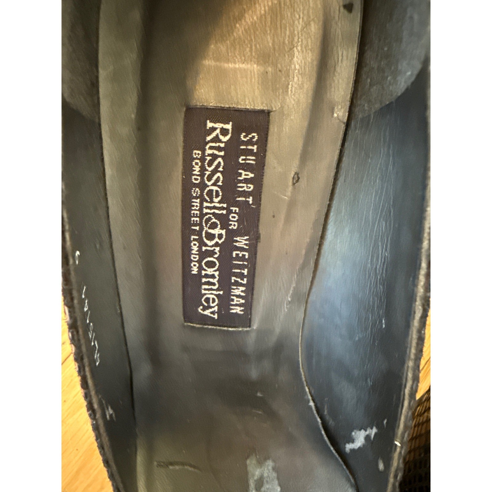 Stuart Weitzman Russell Bromley Black Mock Croc Leather Pumps Vtg Square Heels