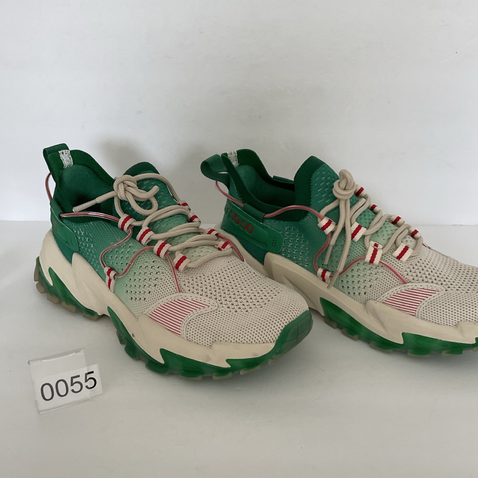 Just So So Green Beige Red Mesh Lace Up Breathable Athletic Sneakers size 8