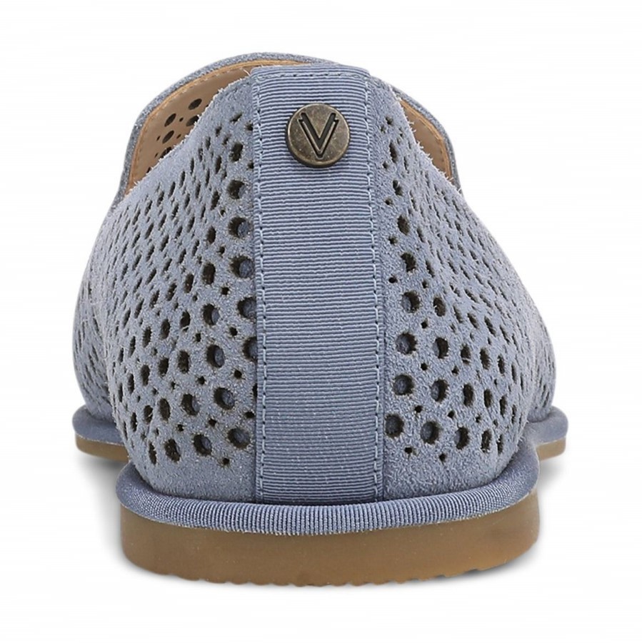 VIONIC Women Willa 2.0 Perf Slip on Flat, Pacific Blue Suede (NEW)