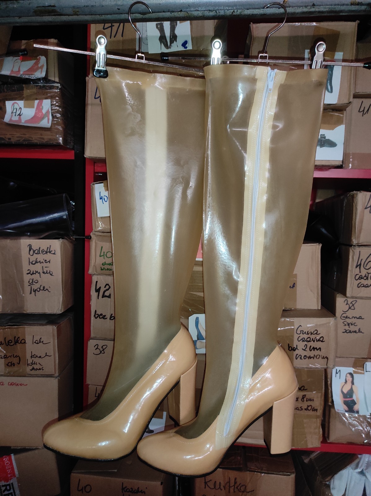 Handmade Rubber Boots Knee High Many Colours Heel 11cm Block – 41-47