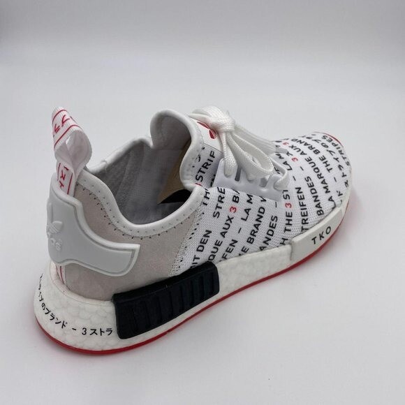 Adidas NMD R1 White Black Red Primeknit Boost Sneakers Womens EH3201 New