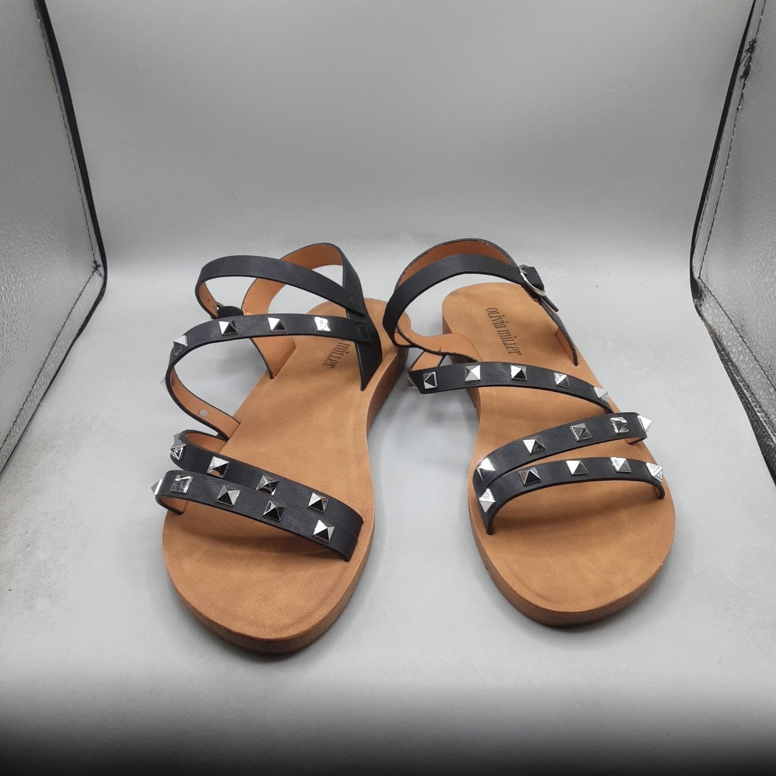 Olivia Miller Women’s Sandals London 9M Black Strappy Studded A112