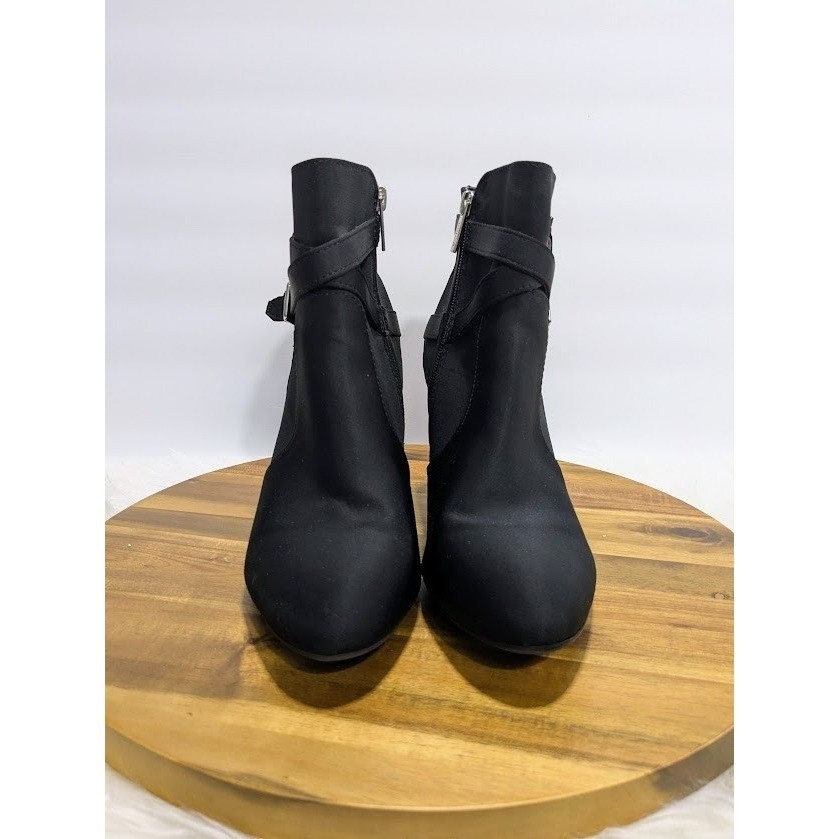 Unisa Womens Black Buckle Strap Block Heel Ankle Booties Size 8.5M Side Zip