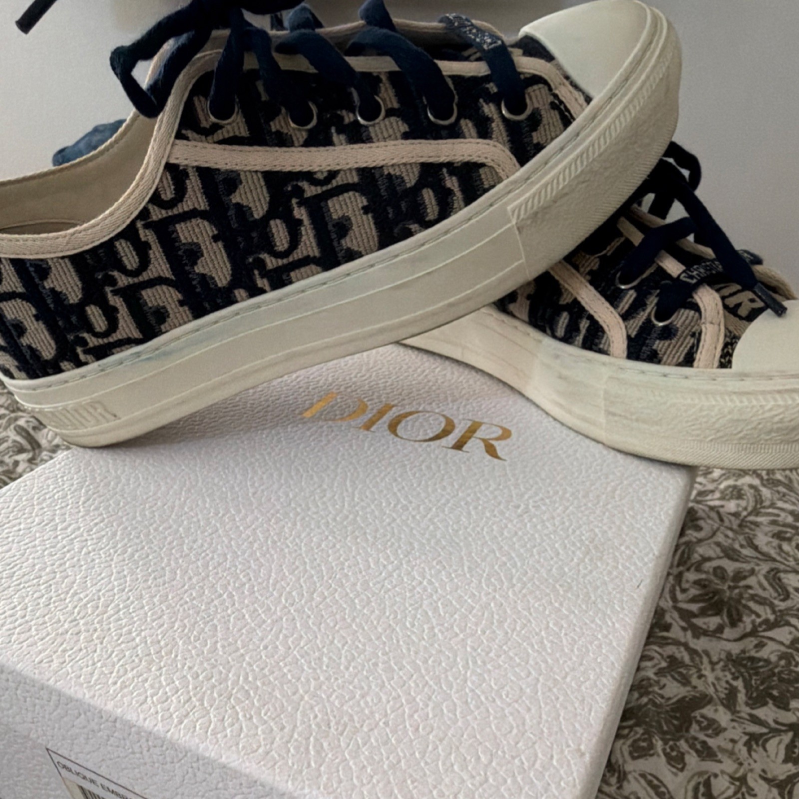 Dior Walk’n’Dior Oblique Embroidered Deep Blue Women’s Lace Up Sneakers Canvas