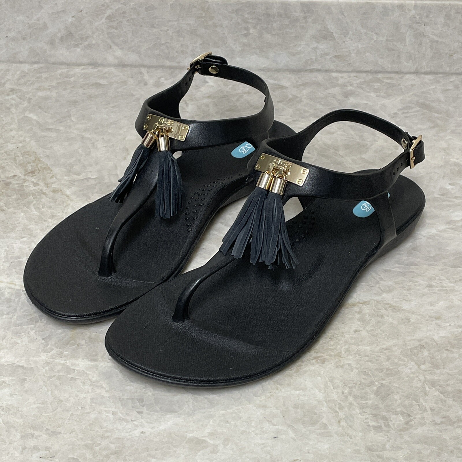 Oka-B Thong Sandals Womens 9 Black Tassel Jelly Comfort Flip Flops Summer New