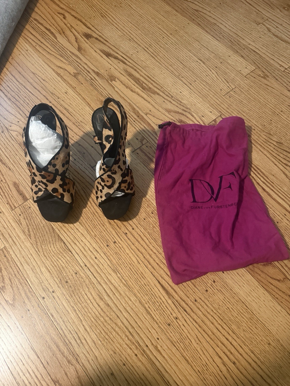 Diane von Furstenberg Leopard Print Calf Hair Slingback Open Toe Stiletto 8M