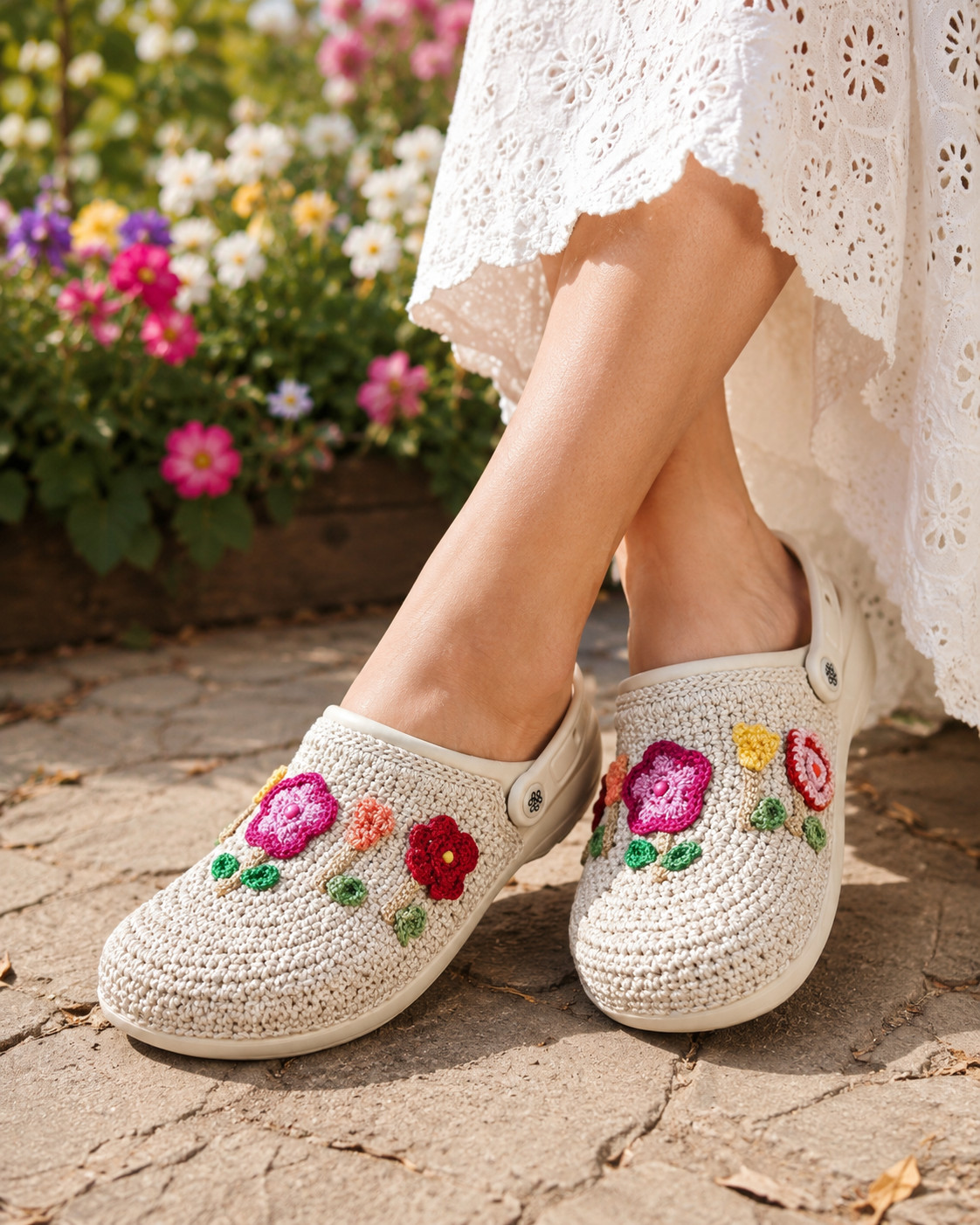 The Sak Bolo Hand Crocheted Clog Shoes Flower Ecru EVA Sole Size 10 New NWT