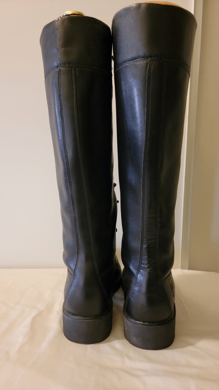 Timberland Women’s Knee High Combat Boots Lace-Up Black Leather Round Toe 7M