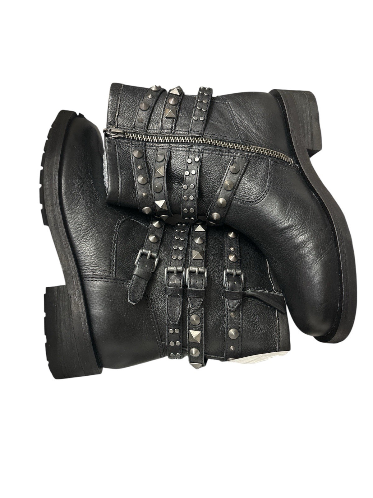 SCHULTZ LUZIA WOMEN’S STUDDED STRAP BLACK LEATHER BOOTS SIZE US 7 B / EUR 37