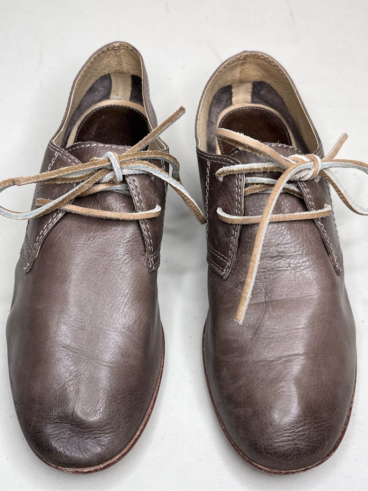 Frye Jillian Tumbled Leather Taupe Lace-up Oxford Shoes Sz 9M