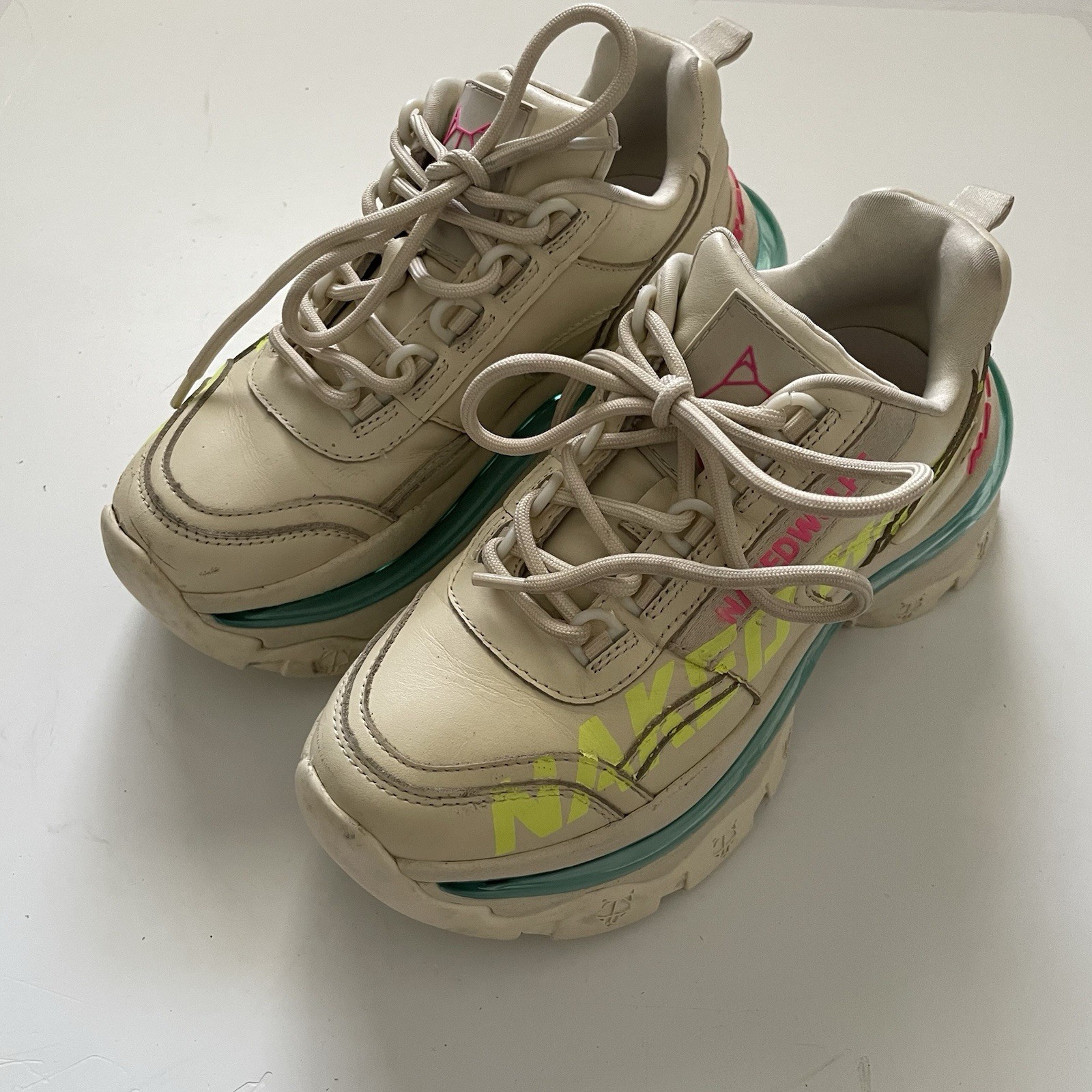 Naked Wolfe Leather Chunky Platform Sneakers Women’s US 6.5 EU 36 Neon Bold
