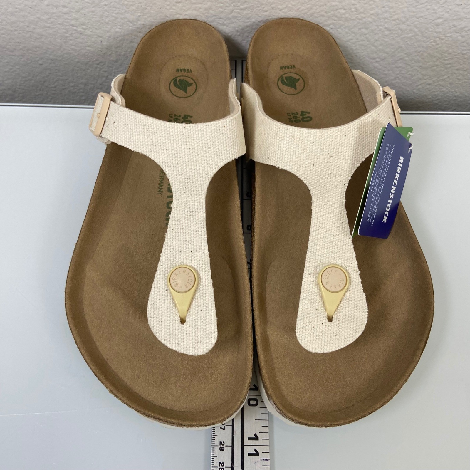Birkenstock Womens US 9 EU40 Eggshell Gizeh Vegan Thong Sandals New Canvas NWOB