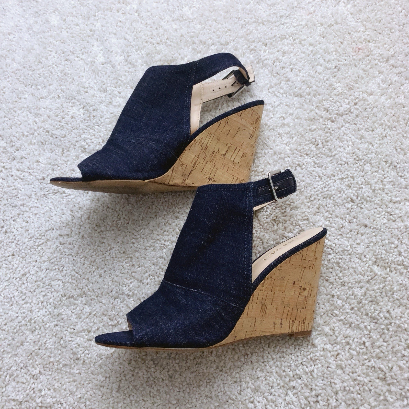 NINE WEST Dark Blue Denim Wedge Heels Shoes Size 7.5 M