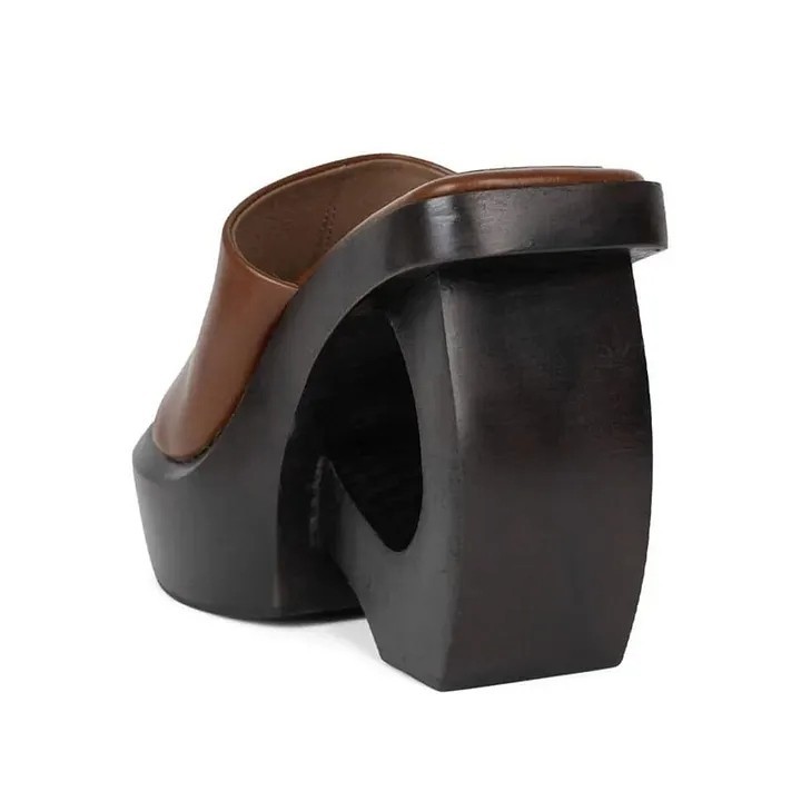 Brown Open Square Toe Cutout Wedge Heel Platform Slide Sandals FSJ202511089B-3