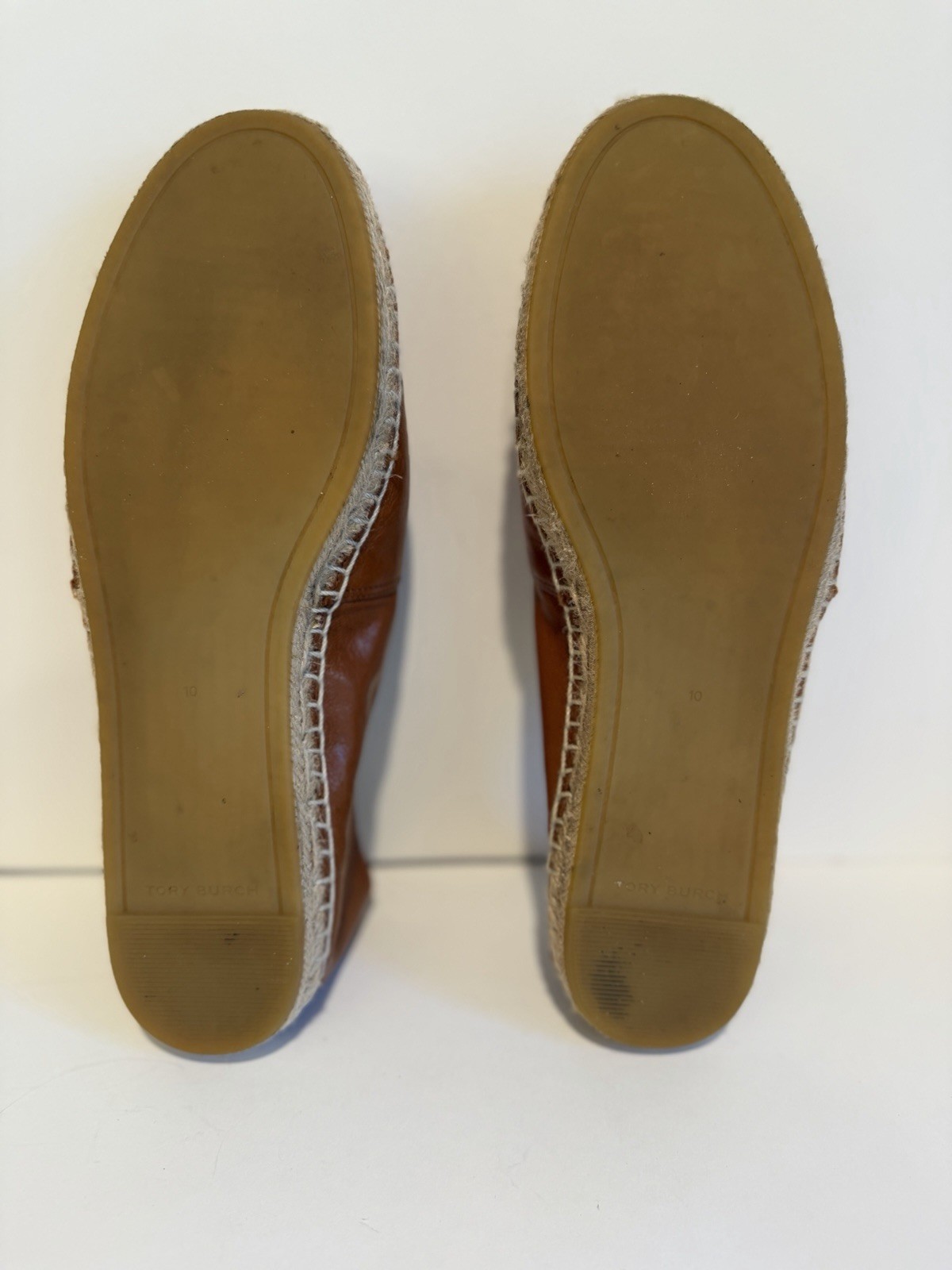 Tory Burch Eleanor Calf Leather Espadrille Flats Bourbon Gold Size 10 Box