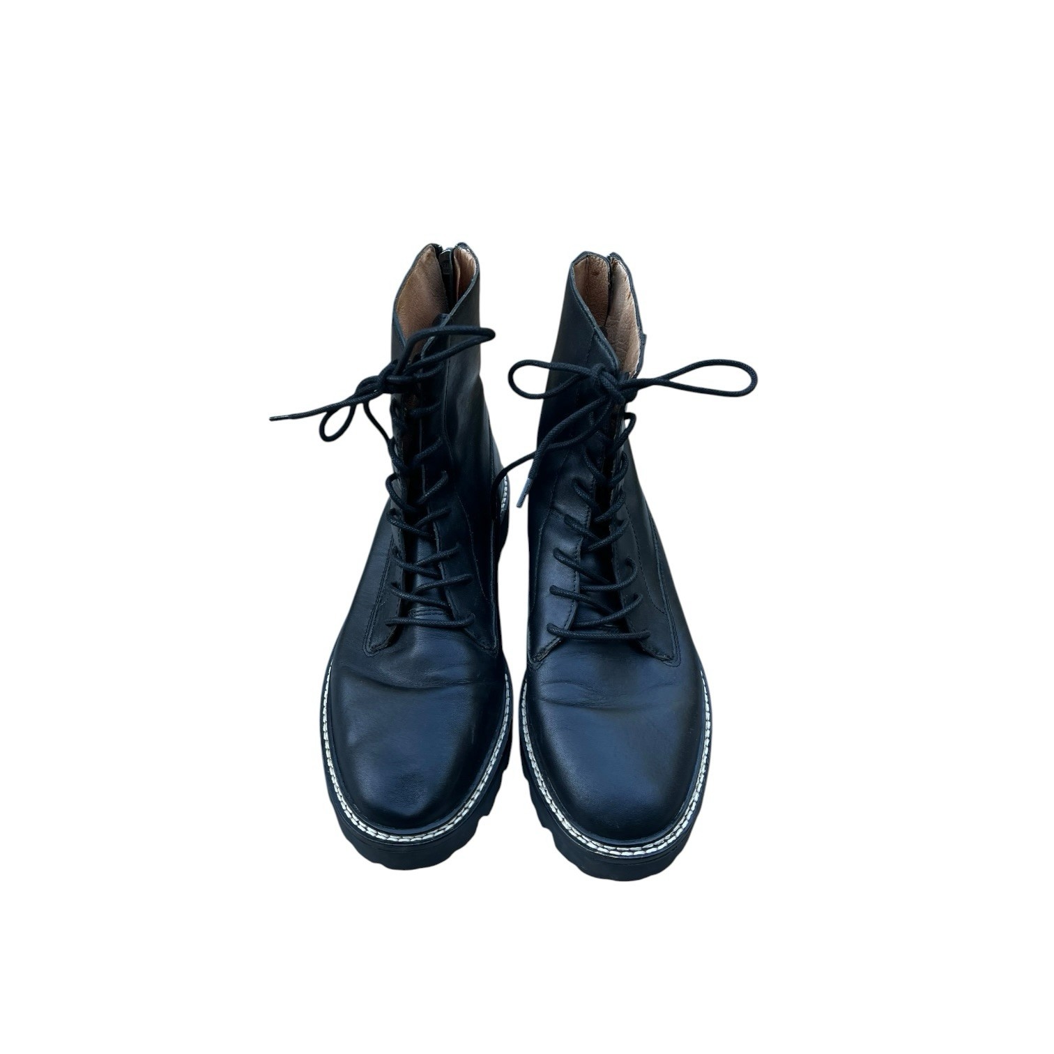 MADEWELL Citywalk Lugsole Lace Up Black Leather Boots Back Zip 8
