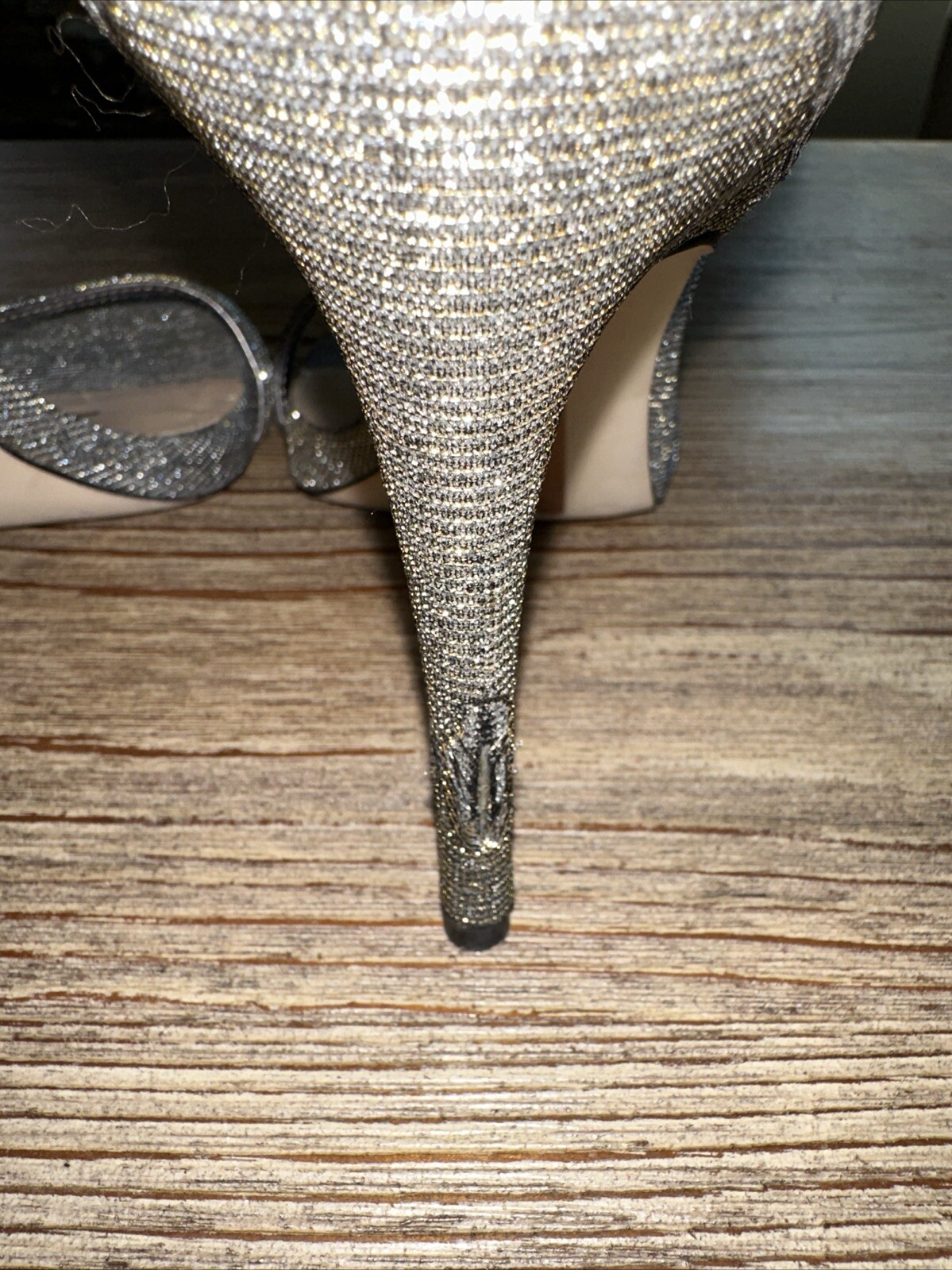 Sam Edelman Ariella Silver Glitter Ankle Strap Heels Size 7