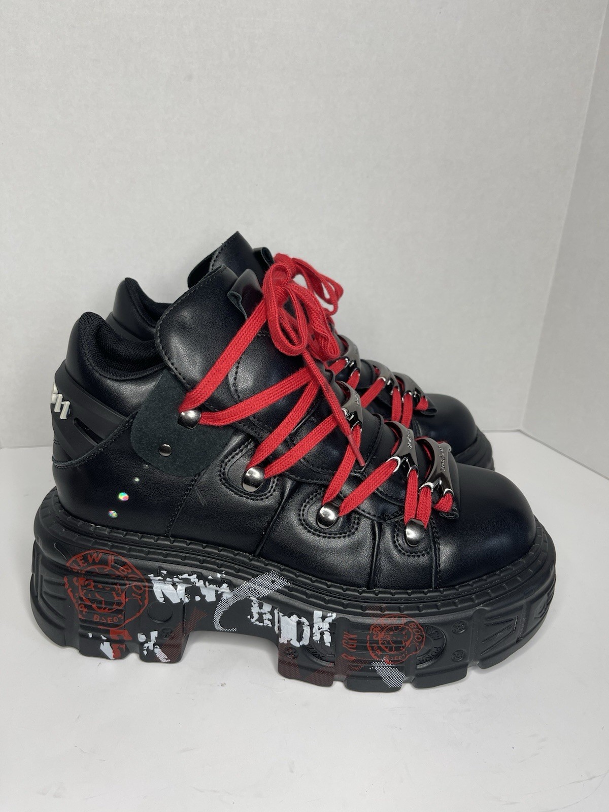 Punk Y2K Graffiti Platform Ankle Boots – Black/Red –Rock Gothic| EUR 44/ US 10