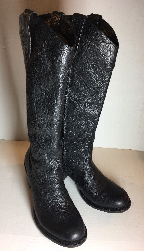 Knee High MEZCALERO Zipper Black Rough Textured Leather Women Size 8-8.5 Boots
