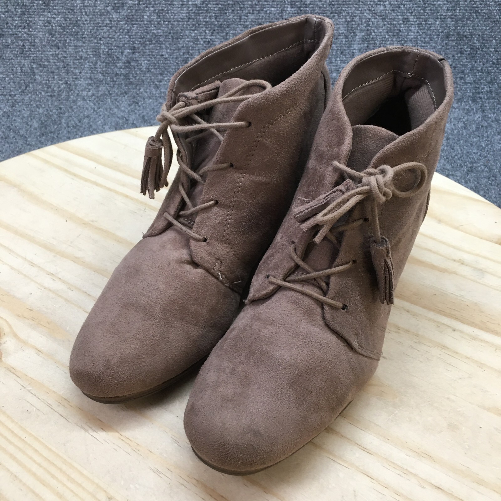 Dr Scholls Boots Womens 10 M Dakota Lace Up Wedge Ankle Booties Brown Fabric