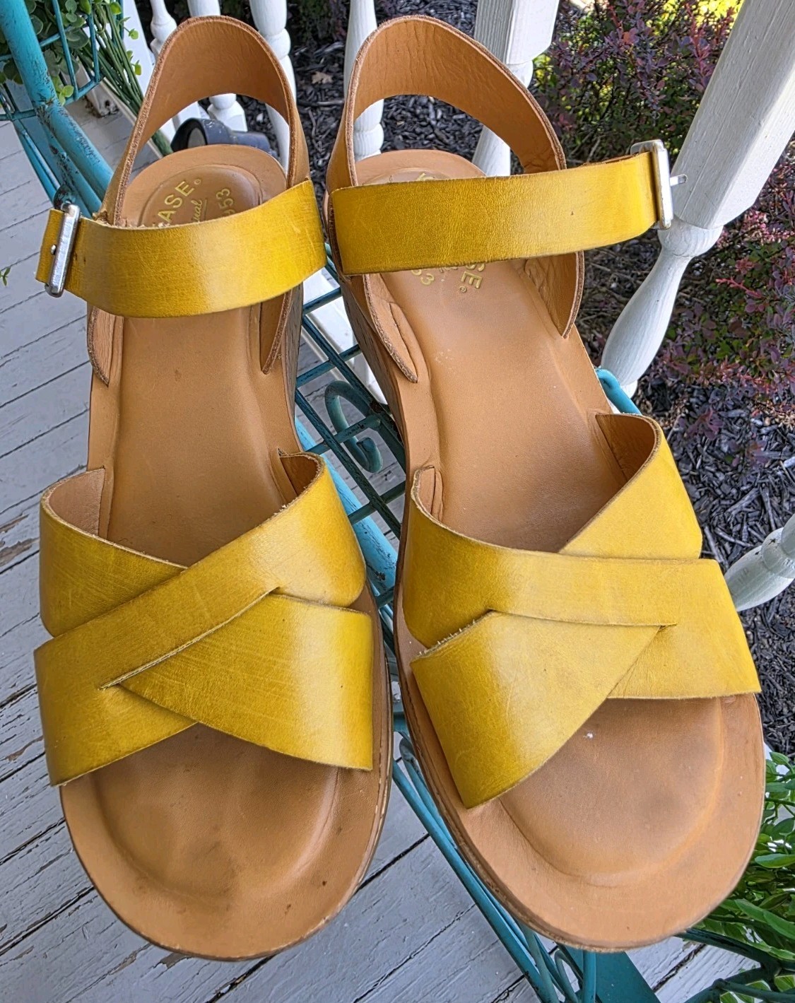 Kork Ease Leather Wedge Platform Sandals Yellow Women’s Size 7 M