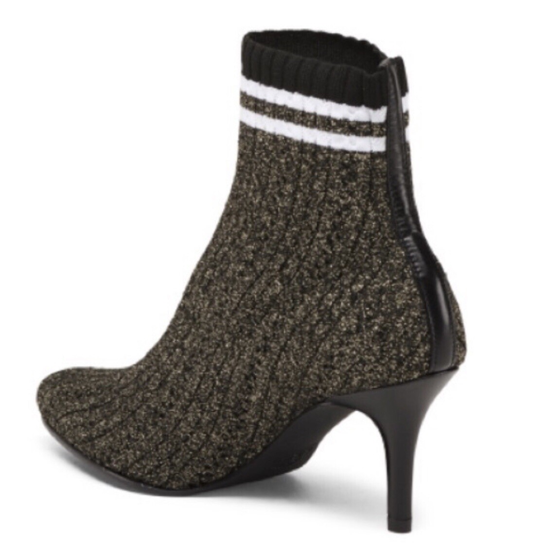 NEW $575 Stuart Weitzman Waverly Black Gold Metallic Stretch Sock booties Sz 6.5