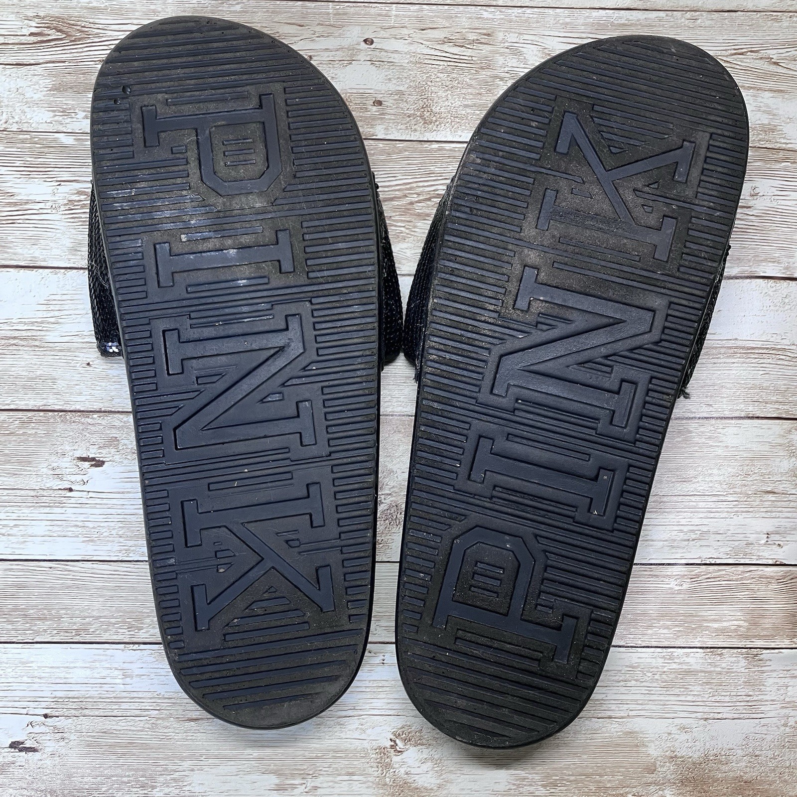 Victoria Secret Cushioned Black PINK Rhinestone Rubber Slides Womens XL