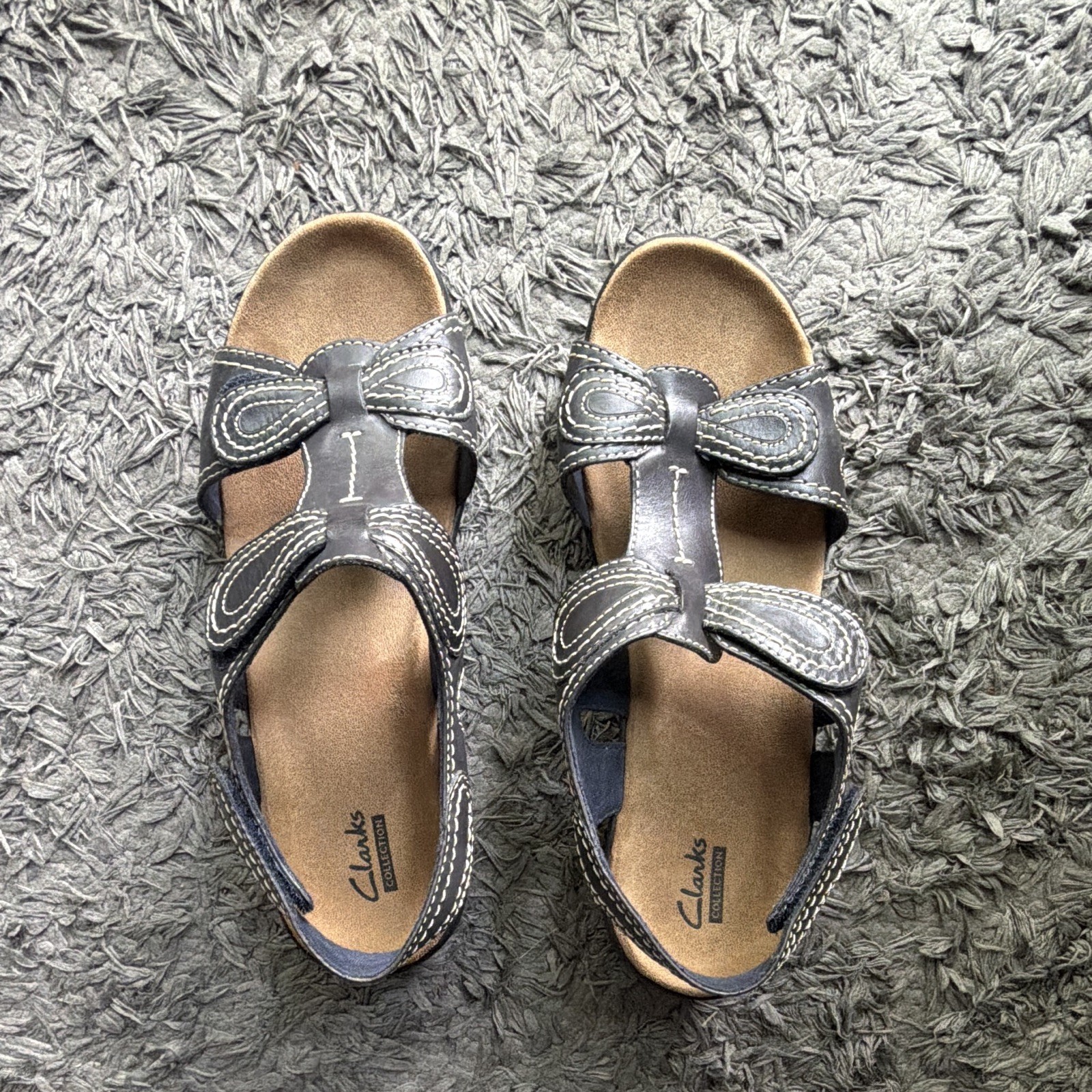 Clark’s Bendables Navy Blue Leather Slip-on Sandels Size 8 1/2M
