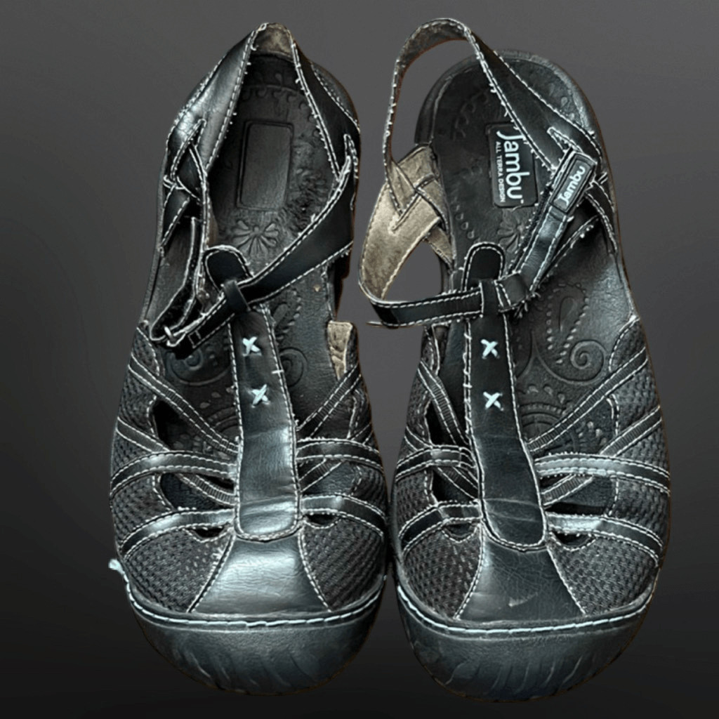 Jambu Cherry Sandals Leather Eco-Friendly Comfort Black Hiking Walking 8.5