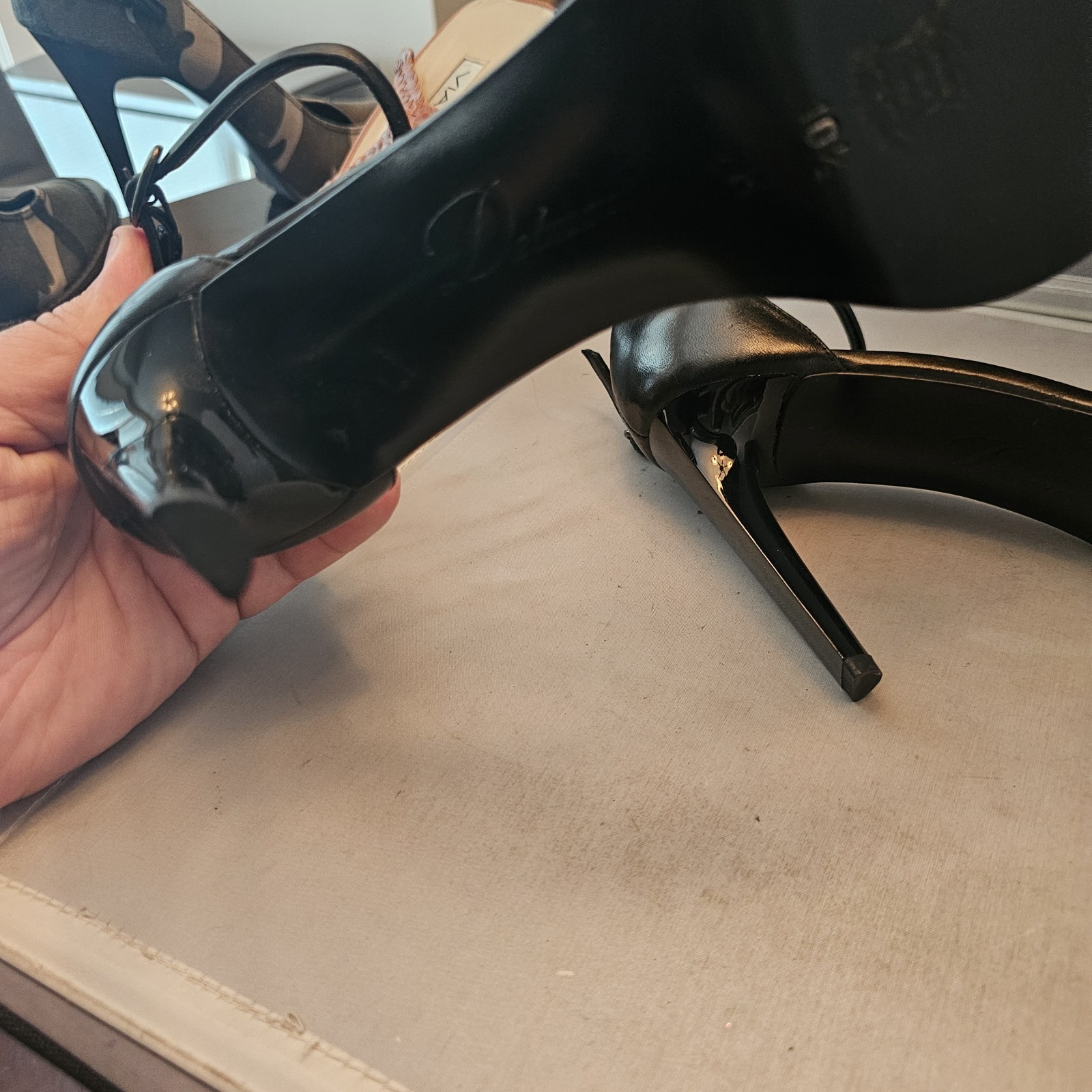 Delman Made in Spain Size 10.5 M Black Open Toe 4″ High Heels, See Pics for Cond