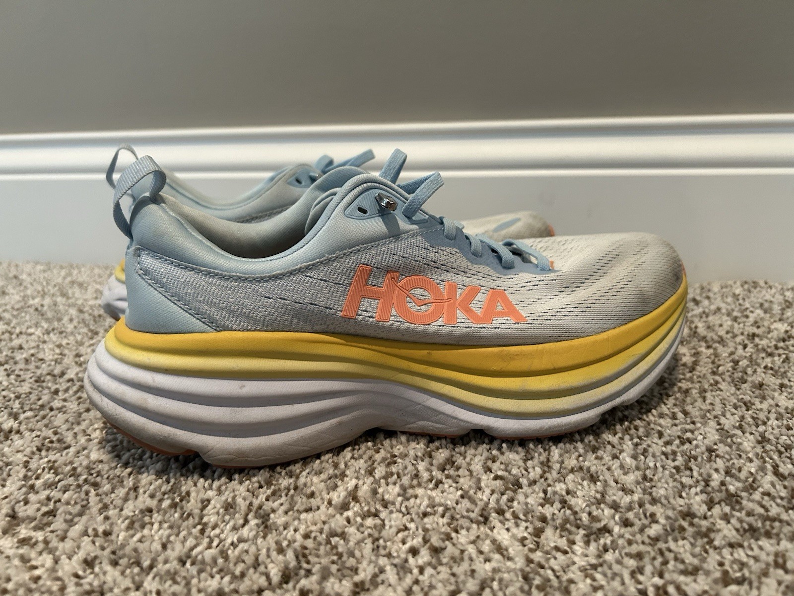 Hoka One One Bondi 8 Summer Song Blue Yellow Sneakers Women’s Size 9B