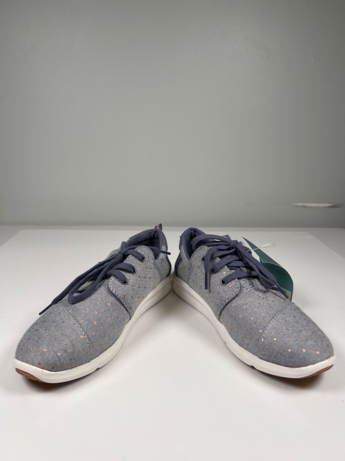 Toms Women’s Blue Del Rey Chambray Metallic Polka Dot Lace Up Sneakers – 7