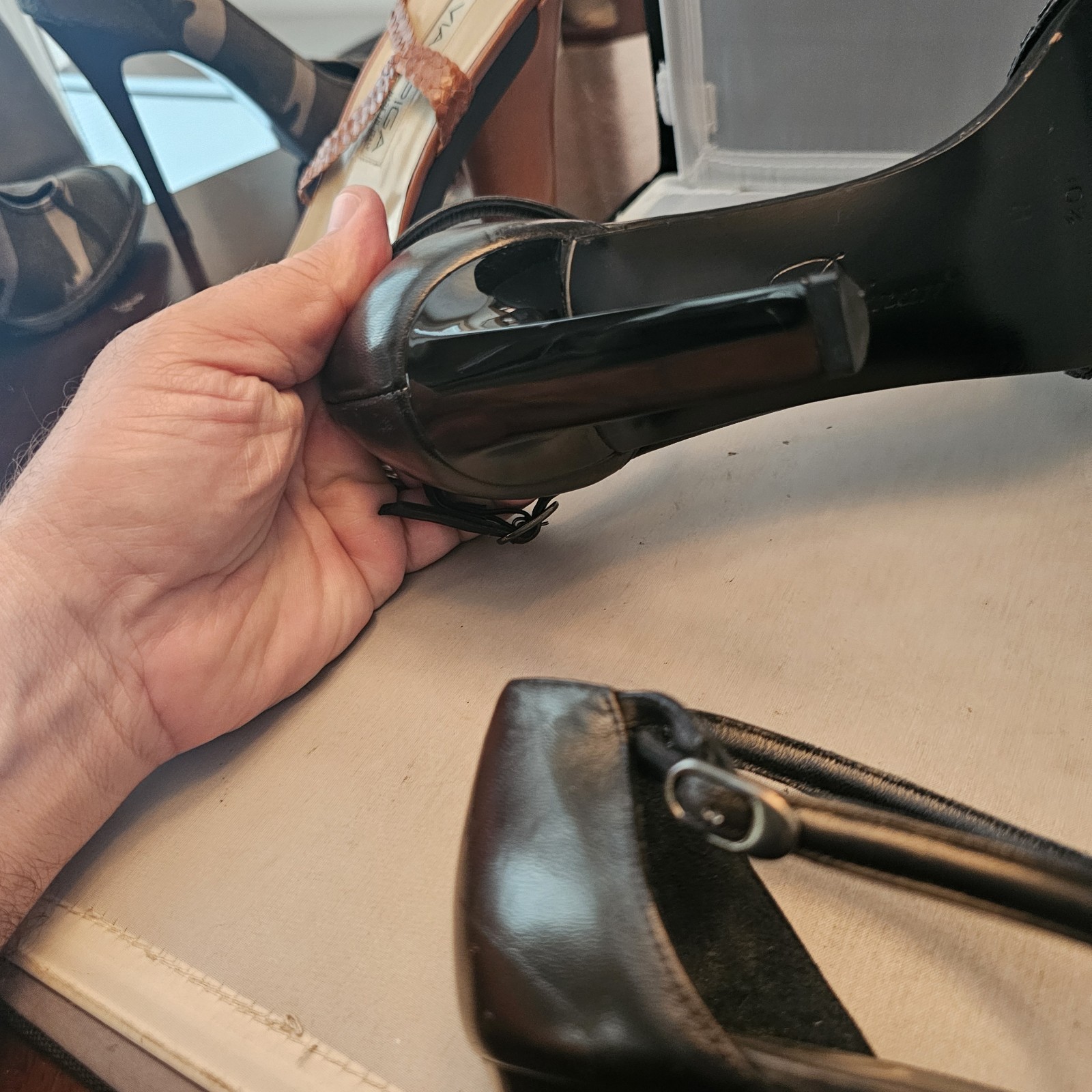 Delman Made in Spain Size 10.5 M Black Open Toe 4″ High Heels, See Pics for Cond