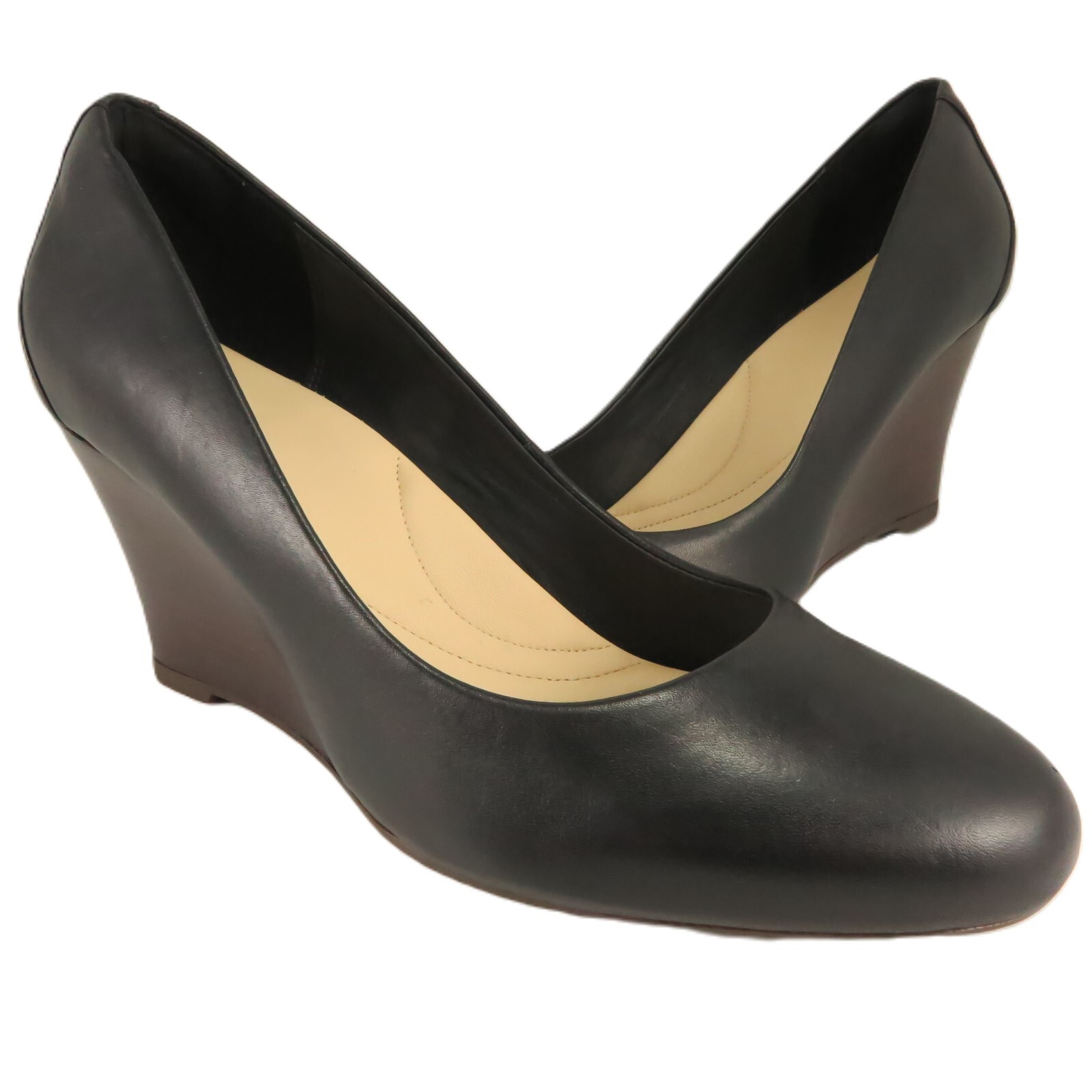 Clarks Artisan Wedge Pumps Womens Size 10M Black Leather 3.25″ inch High Heels