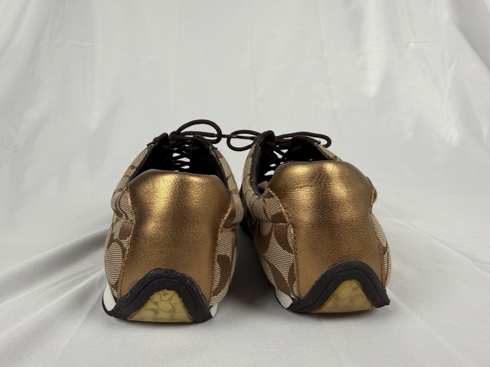 Coach JAYME Brown Gold Signature C Logo Sneakers Shoes Lace Up Womens Size 10M